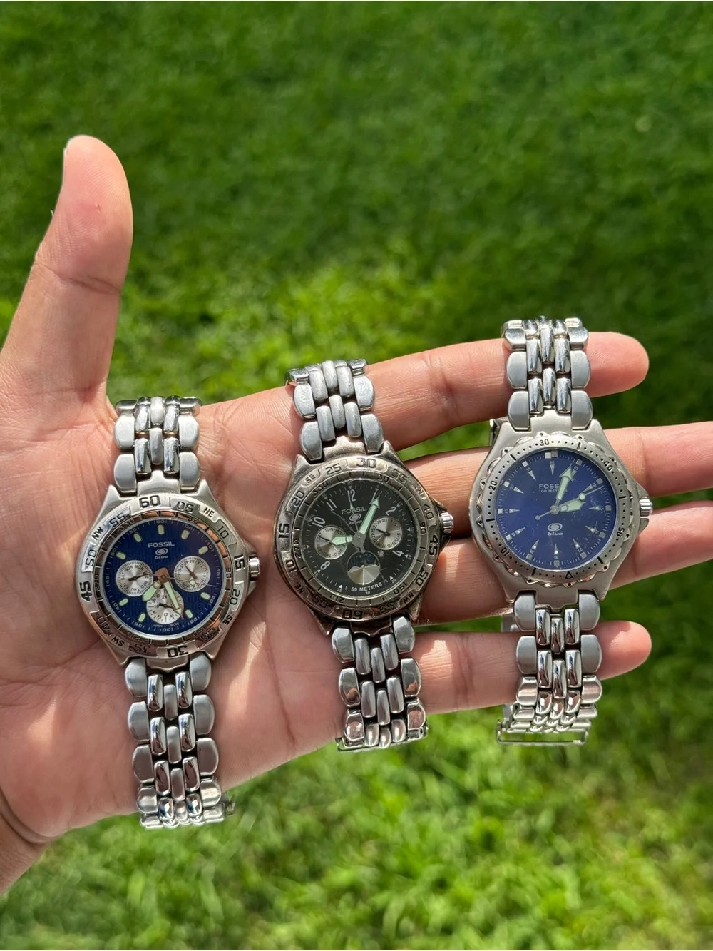 Fossil vintage three blue watch lot